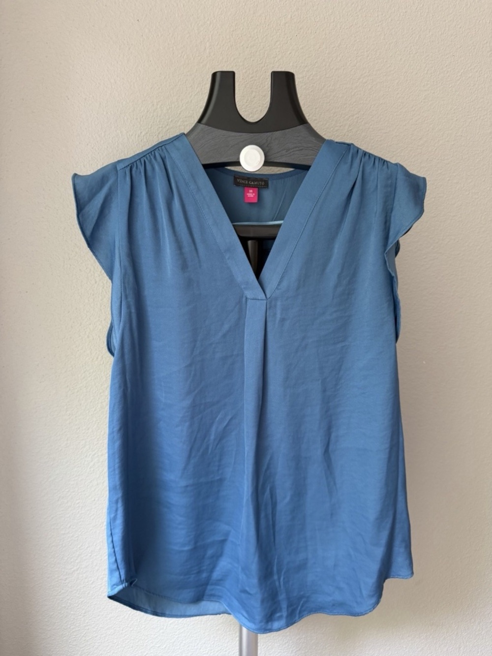 Vince Camuto Women's Blue Solid V-Neck Sleeveless Pullover Pleated Blouse XS